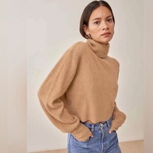 Reformation Luisa Cashmere Cropped Sweater Knit Jumper Small Oatmeal